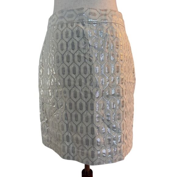 NWT Banana Republic Skirt Straight Ivory w/Silver Metallic Lined Cotton Blend 6 - Picture 3 of 6
